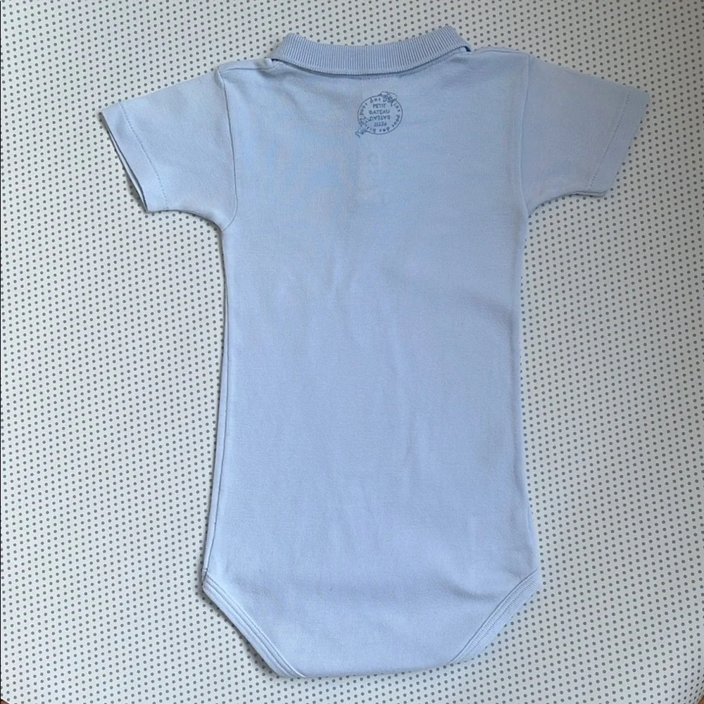 Petit Bateau Light Blue Polo Colar Bodysuit